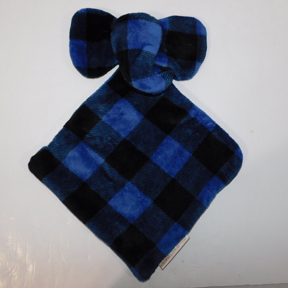 Blankets & Beyond Plaid Elephant Security Blanket Blue Black Plush Baby Lovey